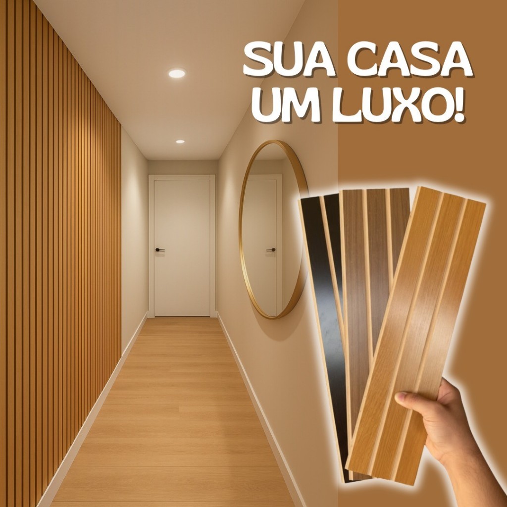 Kit Placas Painel Ripado Revestimento Decorativo MDF 45cmx10cm - Luxo Premiun Lar Casa