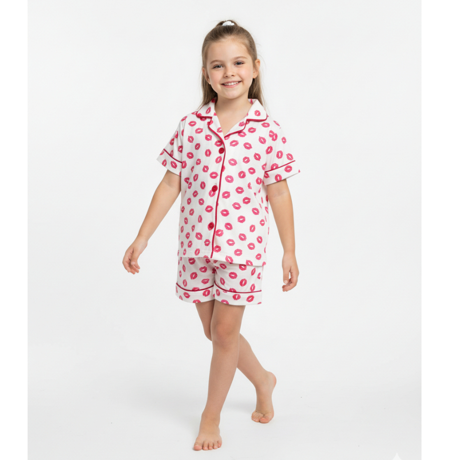 Pijama Americano Infantil Camisa Com Botões e Short Para Crianças 2 a 12 Anos Menina Conforto Verão