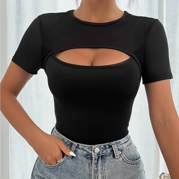 Blusa feminina Decote Manga curta Elegante Suplex Plus size
