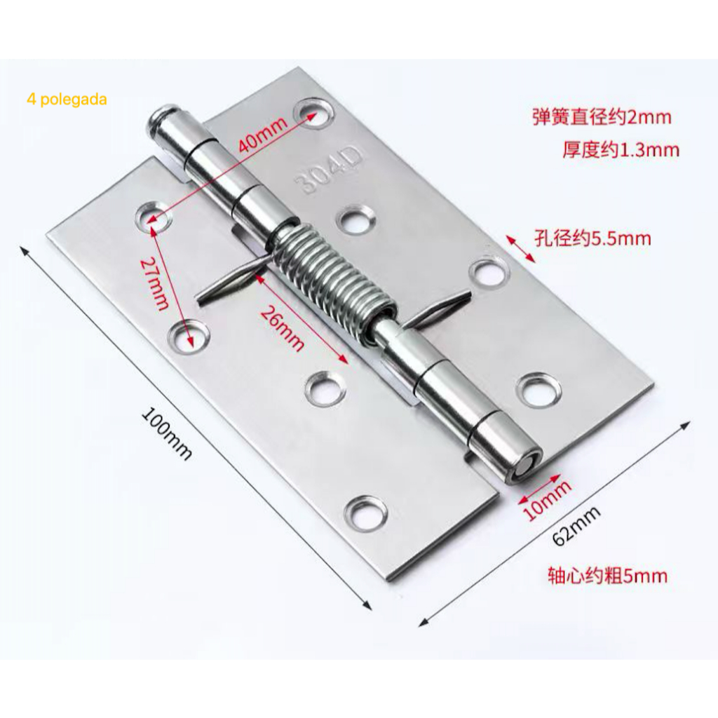 KIT Dobradiça 4 Polegadas C/Mecanismo Fechamento Automático C/Mola (Parafusos Não Incluídos) CHENX3 em Oferta na Shopee