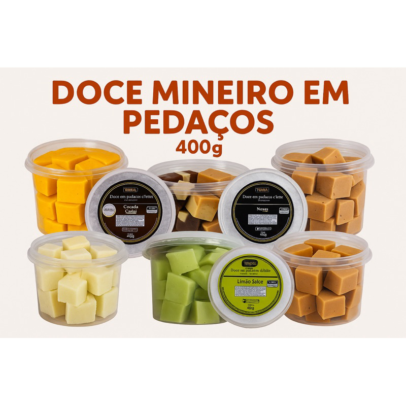 Doce Mineiro em Pedaços 400g Tropical – Leite / Limão Suíço / Nozes / Café / Maracujá / Cocada / Cocada Cacau