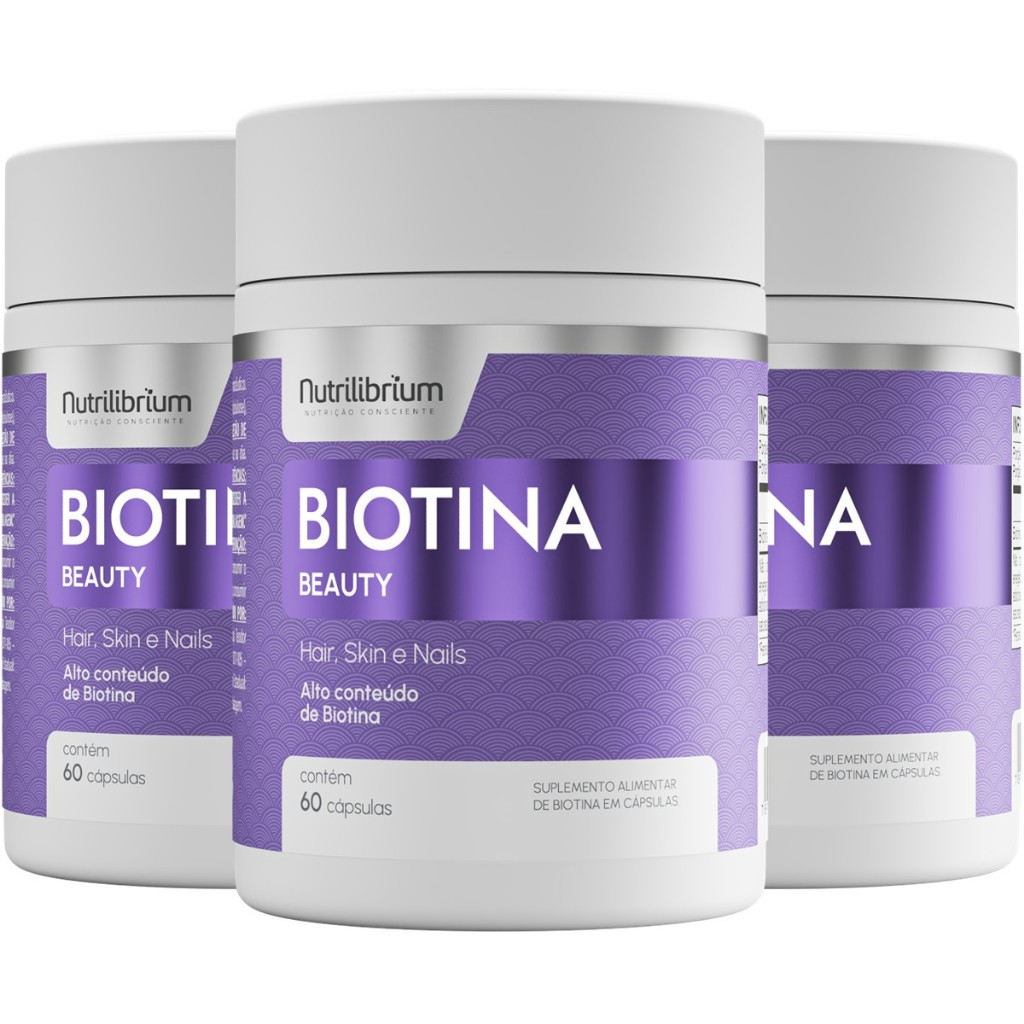 Kit 3x Biotina 100% Pura Cabelos Pele Unhas 6 Meses 180 Caps Nutrilibrium em Oferta na Shopee