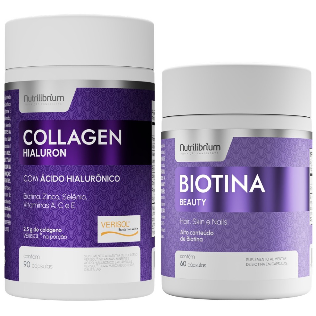 Kit Colágeno Verisol Ácido Hialurônico 90 Caps + Biotina Beauty 60 Caps Nutrilibrium em Oferta na Shopee