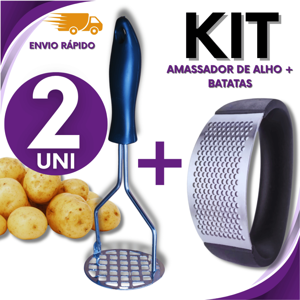 Jogo 02 Unidades - 1 Amassador de Batatas + 1 Triturador de Alho Utilidades Premium Qualidade Garantida Casa Cozinha