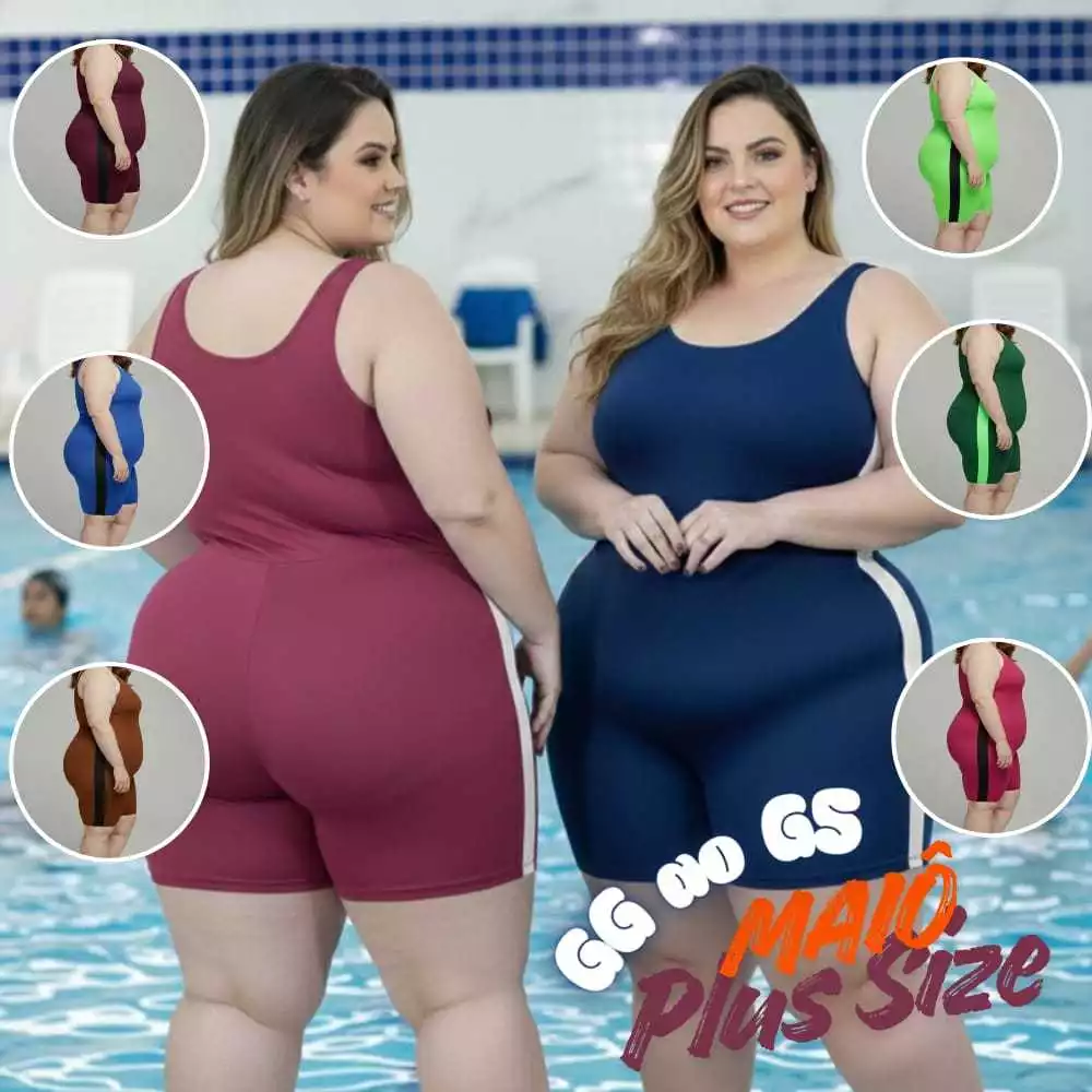 Maiô Plus Size Feminino Macaquinho Para Natação e Hidroginástica Moda Praia Curto em Suplex — imagem 1