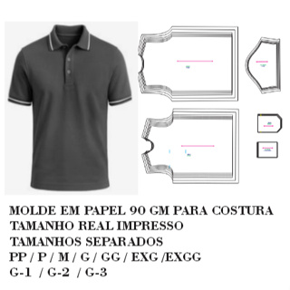 MOLDE ,MODELAGEM DE CAMISETA GOLA APOLO TRADICIONAL MASCULINA IMPRESSO EM PAPEL 90 GM PARA COSTURA HSTZ-369 em Oferta na Shopee