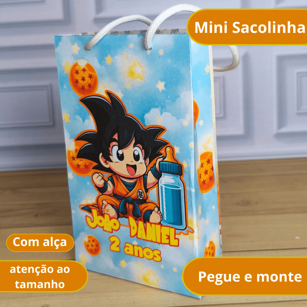 Mini Sacola Surpresa Dragon Ball Baby -  Lembrancinha Personalizada - Festa Infantil - Pegue e Monte