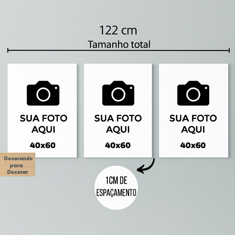 Quadro Decorativo 3 pecas 120x60 Personalizado sua Imagem Qualquer Foto Minha Logo Casal Familia Casamento em Oferta na Shopee