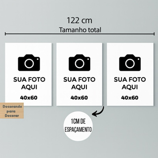 Quadro Decorativo 3 pecas 120x60 Personalizado sua Imagem Qualquer Foto Minha Logo Casal Familia Casamento em Oferta na Shopee