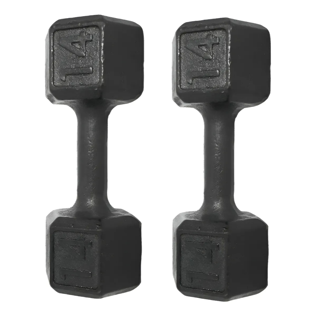 Halter Dumbell 14kg Sextavado Pintado Peso De Academia Para Treino Musculação