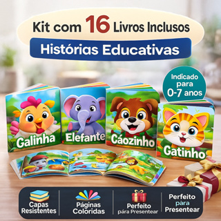 Kit com 16 Livrinhos Infantis – Histórias Educativas • Animais • Presentes • Brincar e Aprender em Oferta na Shopee