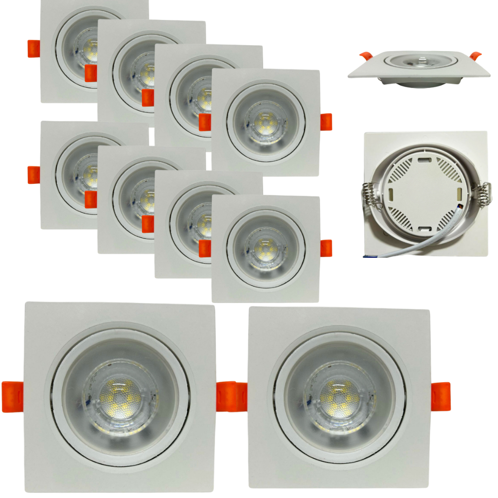 Kit 20 Luminária Spot Led 12w Embutir Quadrado 11x11cm Direcionável Frio 6500K ou Quente 3000K Bivolt Teto Sanca