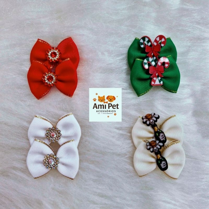 Kit laços de orelha Natal e Ano Novo com 40 unidades - ideal para festas de final de ano, petshops e banho e tosa