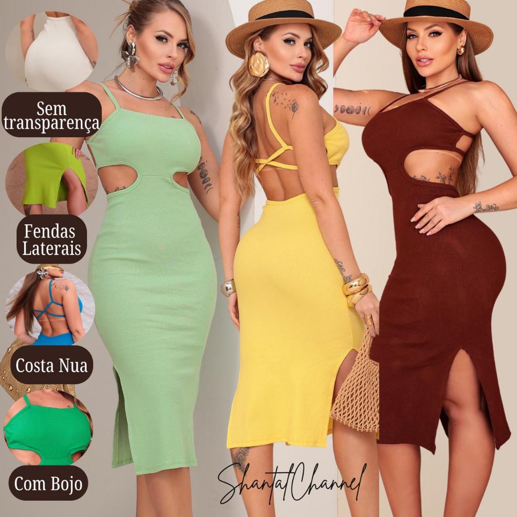 Vestido Costa Nua Alça fina Mídi Feminino com Bojo Tendência PROMOÇÃO VERAO em Oferta na Shopee