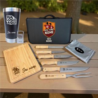 Kit Churrasco Personalizado 8 peças Facas Garfo copo Térmico com estojo Nome time Logo Empresa em Oferta na Shopee