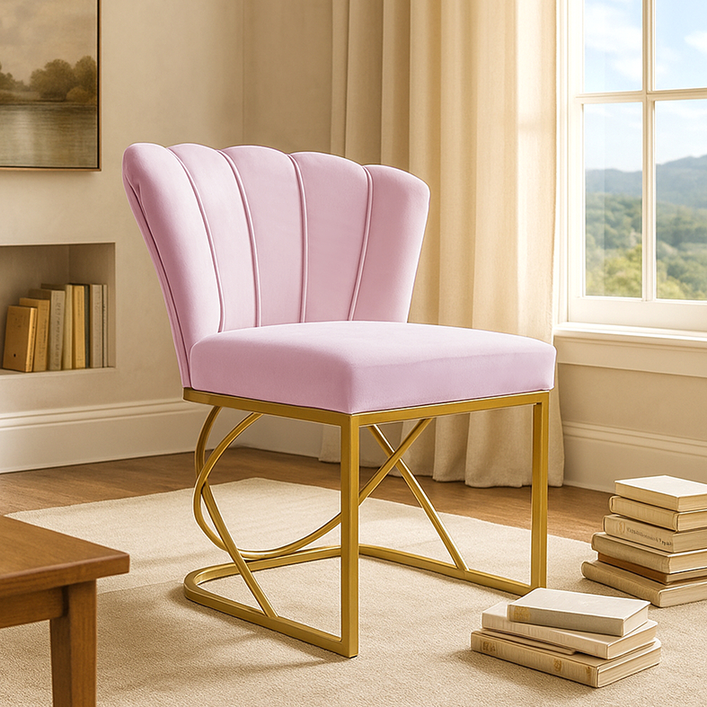 Poltrona Cadeira para Penteadeira Quarto de Menina Pétala Base de Ferro Dourada Infinito