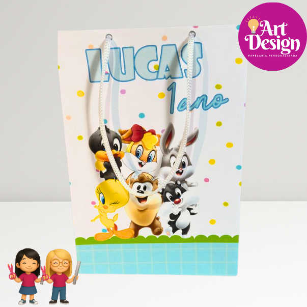 Sacolinha Personalizada Baby Looney Tunes PEGUE E MONTE / Sacolinha Lembrancinha Aniversário Tam P ou M