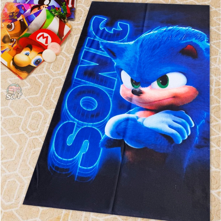 Toalha SONIC de Banho e Praia Temática Personalizada do Gigante Algodão Azul e Preto em Oferta na Shopee