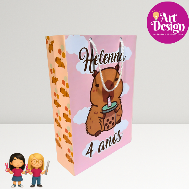 Sacolinha Personalizada Capivara PEGUE E MONTE / Tamanho P ou M  Lembrancinha Aniversário / Capivara / Rosa ou Azul