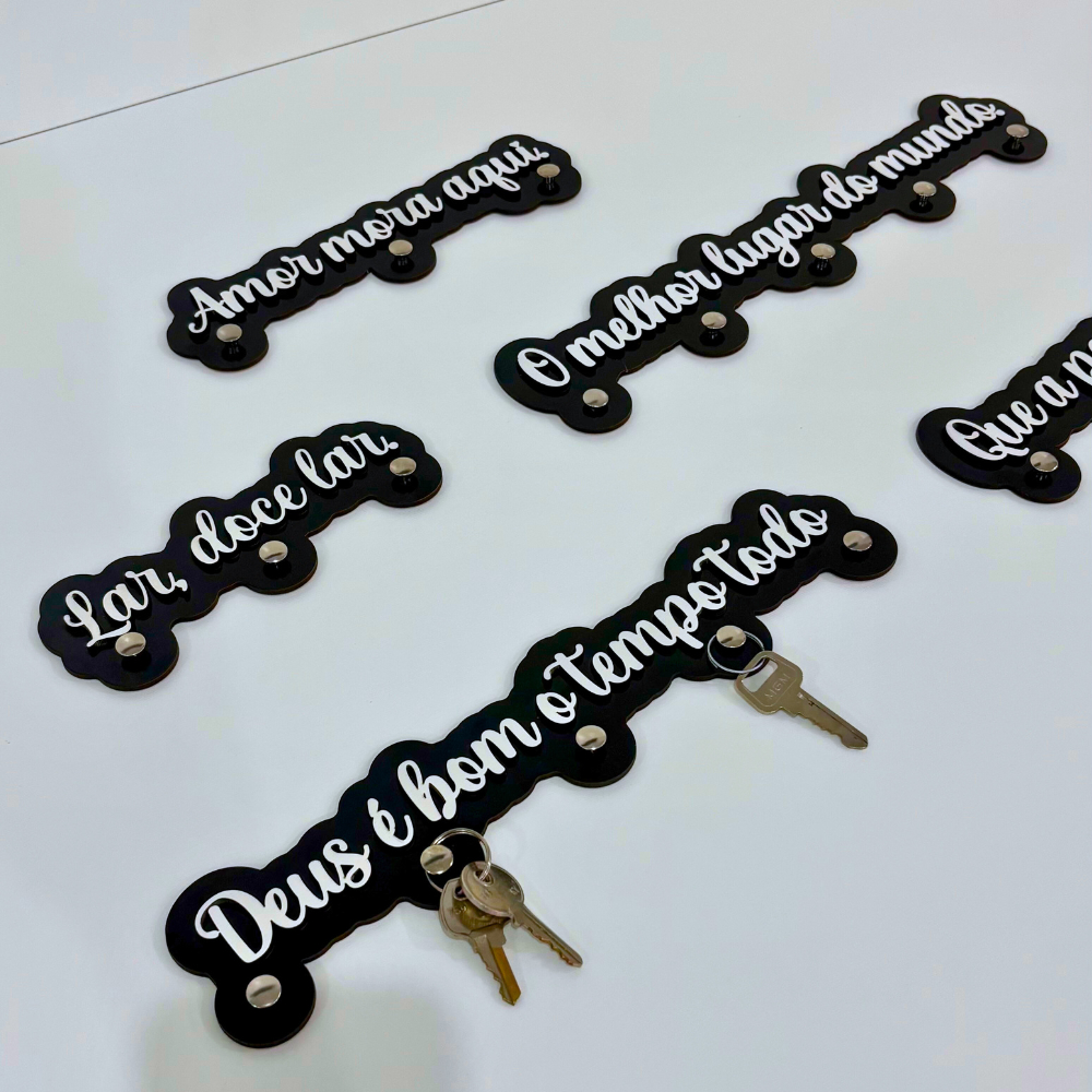 Porta Chave de parede Sem furo Decorativo Moderno Mdf preto Inspirador