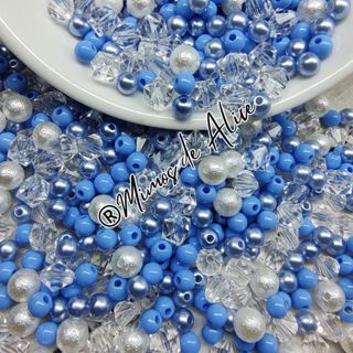 Aprox. 380 pçs Blend Mix Azul Perola Miçanga Leitosa Cristais Pedraria brincos bijuterias Diy em Oferta na Shopee