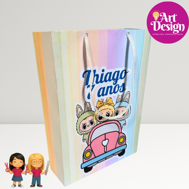 Sacolinha personalizada labubu PEGUE E MONTE /  Personalizados / lembrancinhas Aniversário / Tamanho P e M
