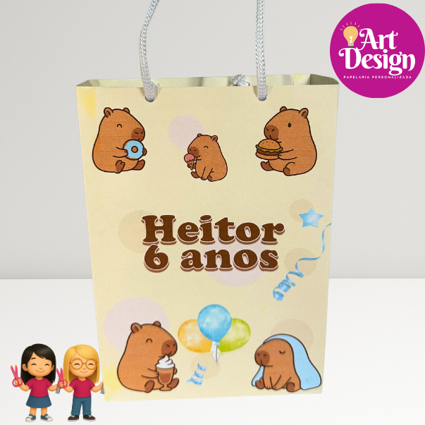 Sacolinha Personalizada Capivara PEGUE E MONTE / Tamanho P ou M  Lembrancinha Aniversário / Capivara