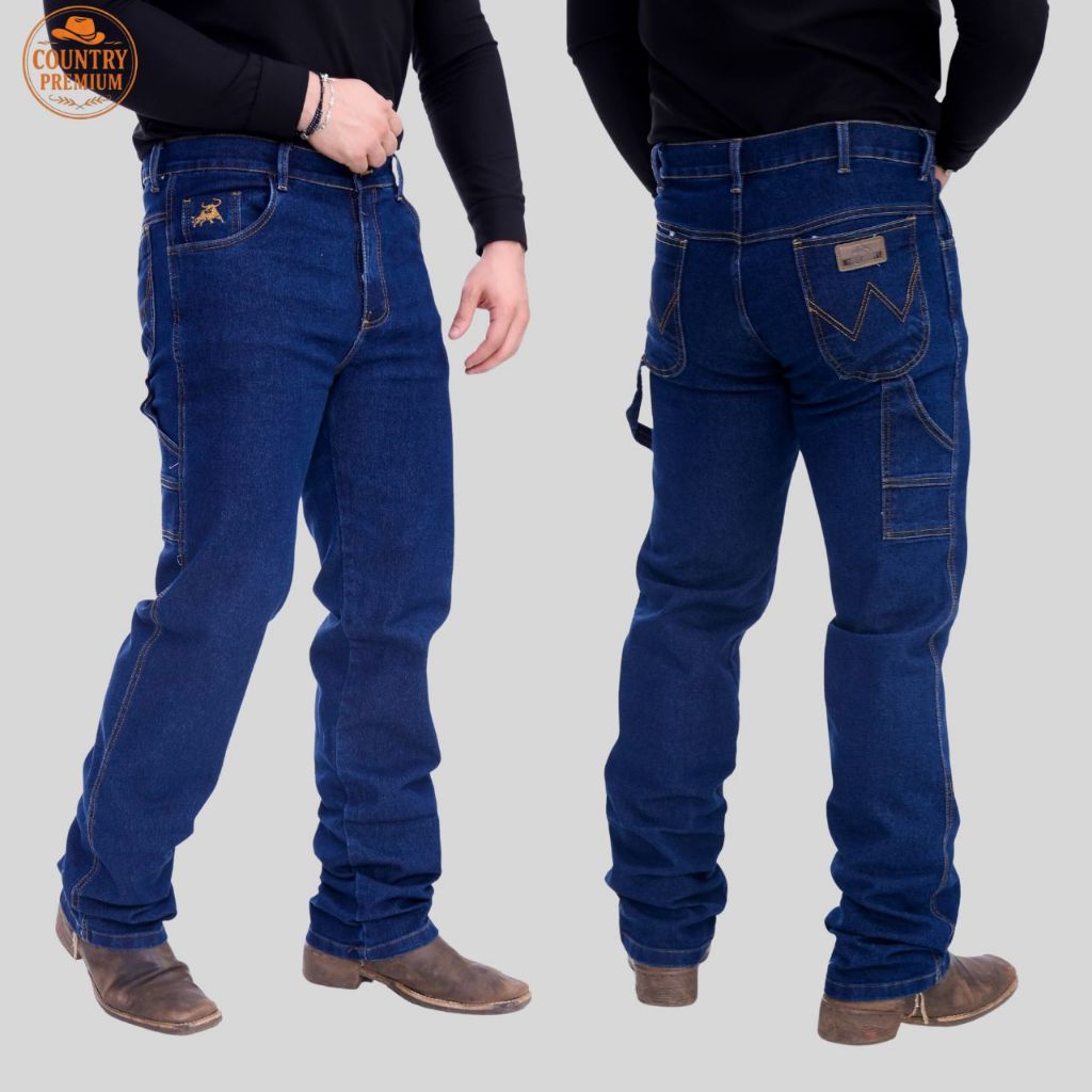 Calça Jeans Masculina Carpinteira Country Premium Tecido Grosso Com Elastano Rodeio Western Montaria Vaquejada em Oferta na Shopee