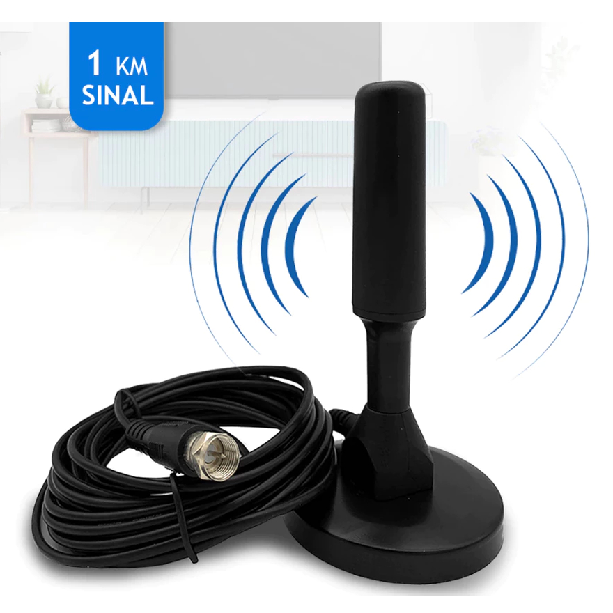 Antena Digital Amplificada Interna e Externa 3-5 Metros Base Imã Prova d'água 4DBI 4K HDTV/UHF/VHF — imagem 2 de 2