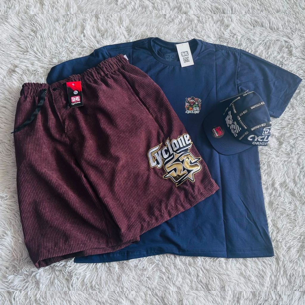 Kit Bermuda marrom Veludo + Camiseta e Boné Preto