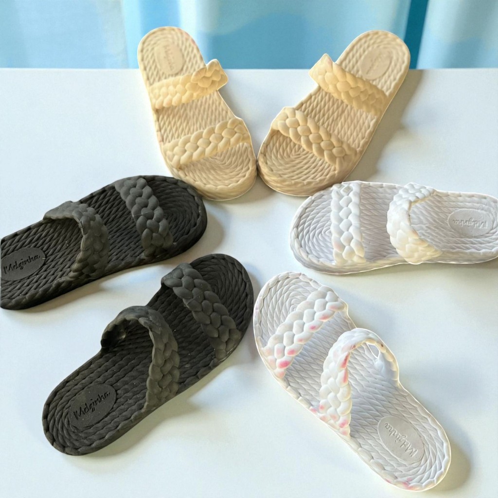 Papete Feminina Trançada Duas Tiras Flatform Confortável