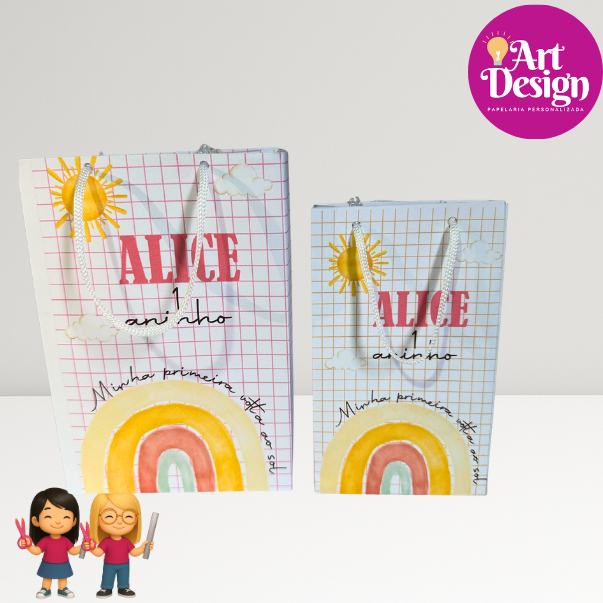 Sacolinha Personalizada Primeira Volta ao Sol PEGUE E MONTE / Tam P ou M - 1 Ano Lembrancinha Aniversário