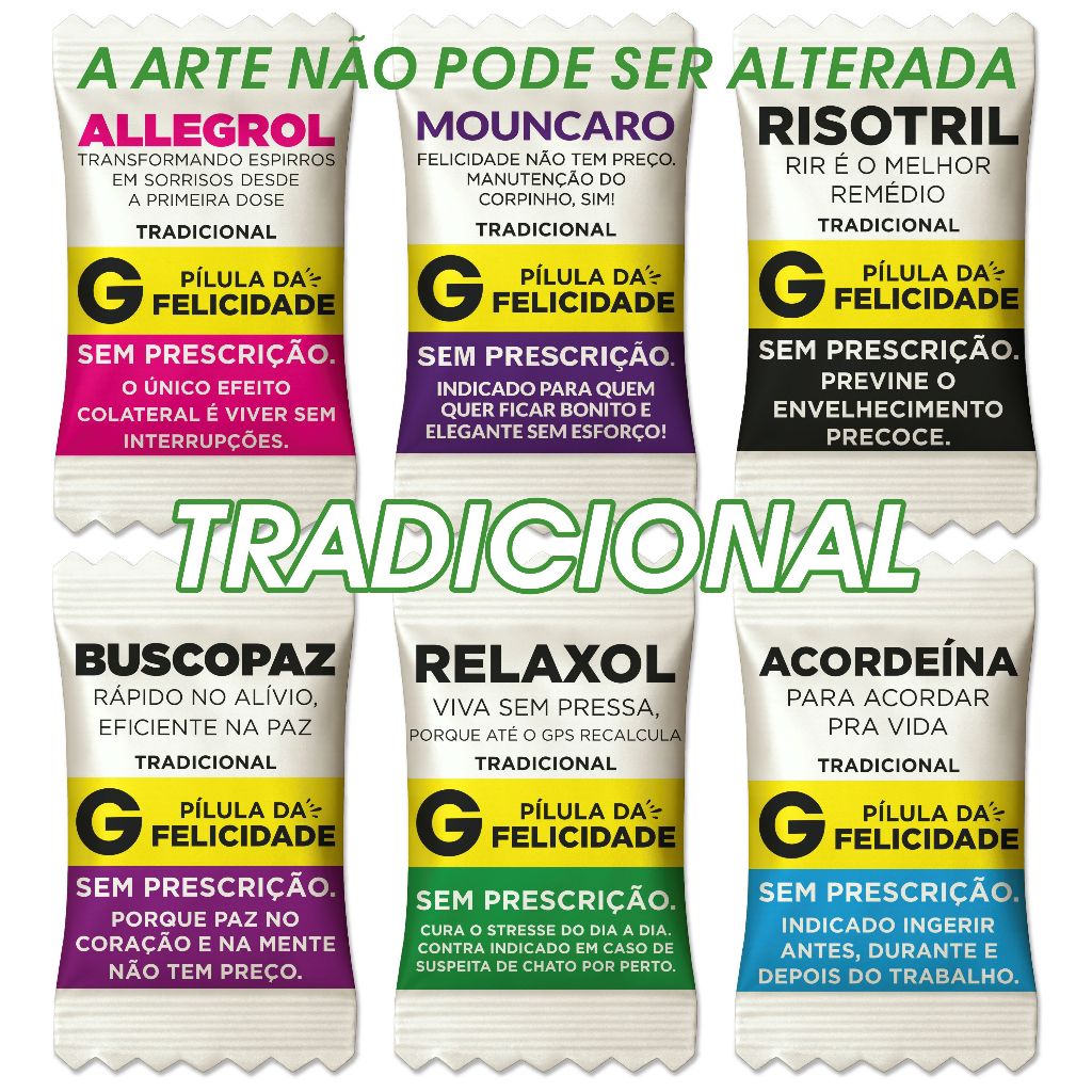 Kit Balas Divertidas 6 Artes Pílulas da Felicidade Festa - Soft Tradicional Já Personalizadas em Oferta na Shopee