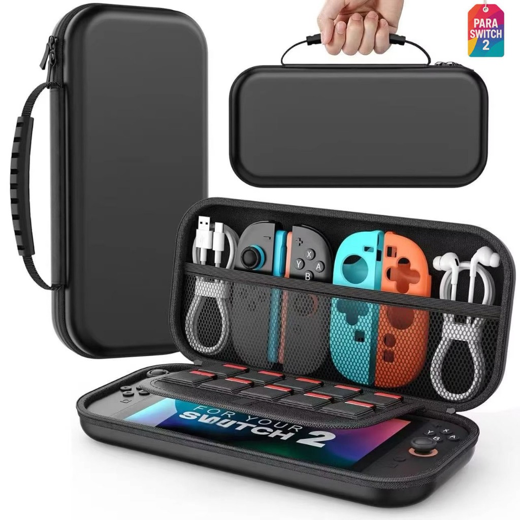 Case Nintendo Switch 2 EVA Preto Estojo Bolsa Alça Mão NS2