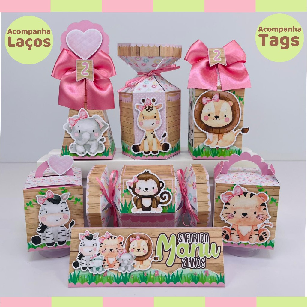 Kit Festa Safari Rosa Menina Lembrancinha Personalizada Caixinhas Personalizadas Lembrancinhas de Aniversário