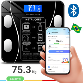 Balança Bioimpedância Digital Corporal Aplicativo Bluetooth 180kg MBFit em Oferta na Shopee