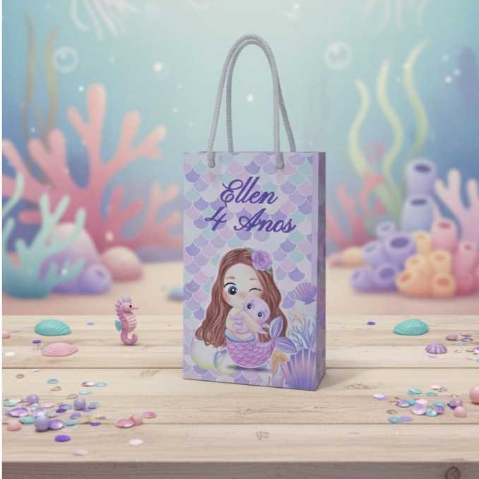 Sacolinha P SEREIA CUTE Personalizada Sacolinha Lembrancinha Aniversário SEREIA PEGUE E MONTE