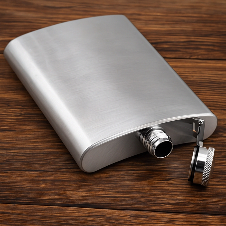CANTIL PORTÁTIL AÇO INOX 160ML• PRATEADO COM TAMPA ROSQUEÁVEL ELEGANTE PARA WHISKY VODKA RUM BEBIDAS.