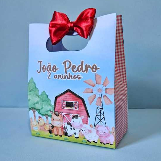 Sacolinha Personalizada Tema Fazendinha vermelha para lembrancinha