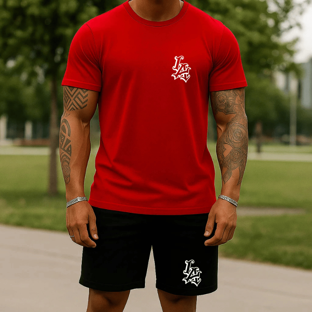 Conjunto Camisa e Bermuda Moletom L.A 100% Algodão Verão Camiseta Blusa Short Estampado