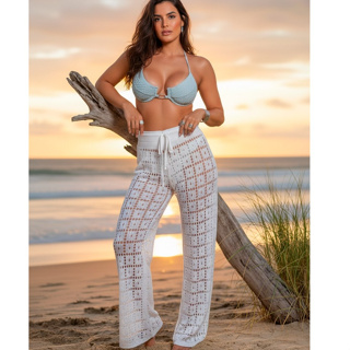 Saida Calça de Praia Detalhada Tricot Moda Blogueira Tendencia Verao em Oferta na Shopee
