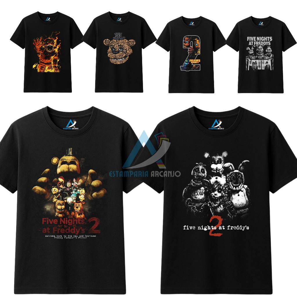 Camiseta Preta Five Nights at Freddy’s FNAF Premium 100% Algodão Moda Streetwear infantil e adulto