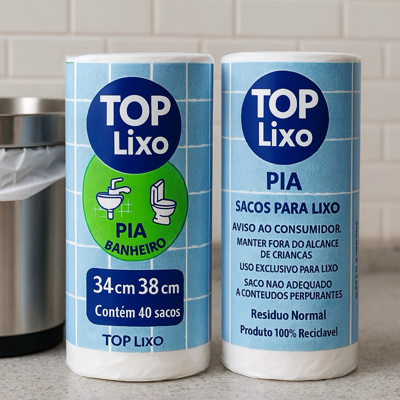 Kit Sacos para Lixo TOP Lixo 34x38cm Branco Pia e Banheiro 40 sacos por rolo 100% reciclável Kits