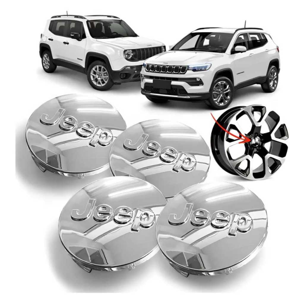 Jogo Calotinha Centro da Roda Jeep Compass Renegade Cromada Nova Original Fiat 609823470