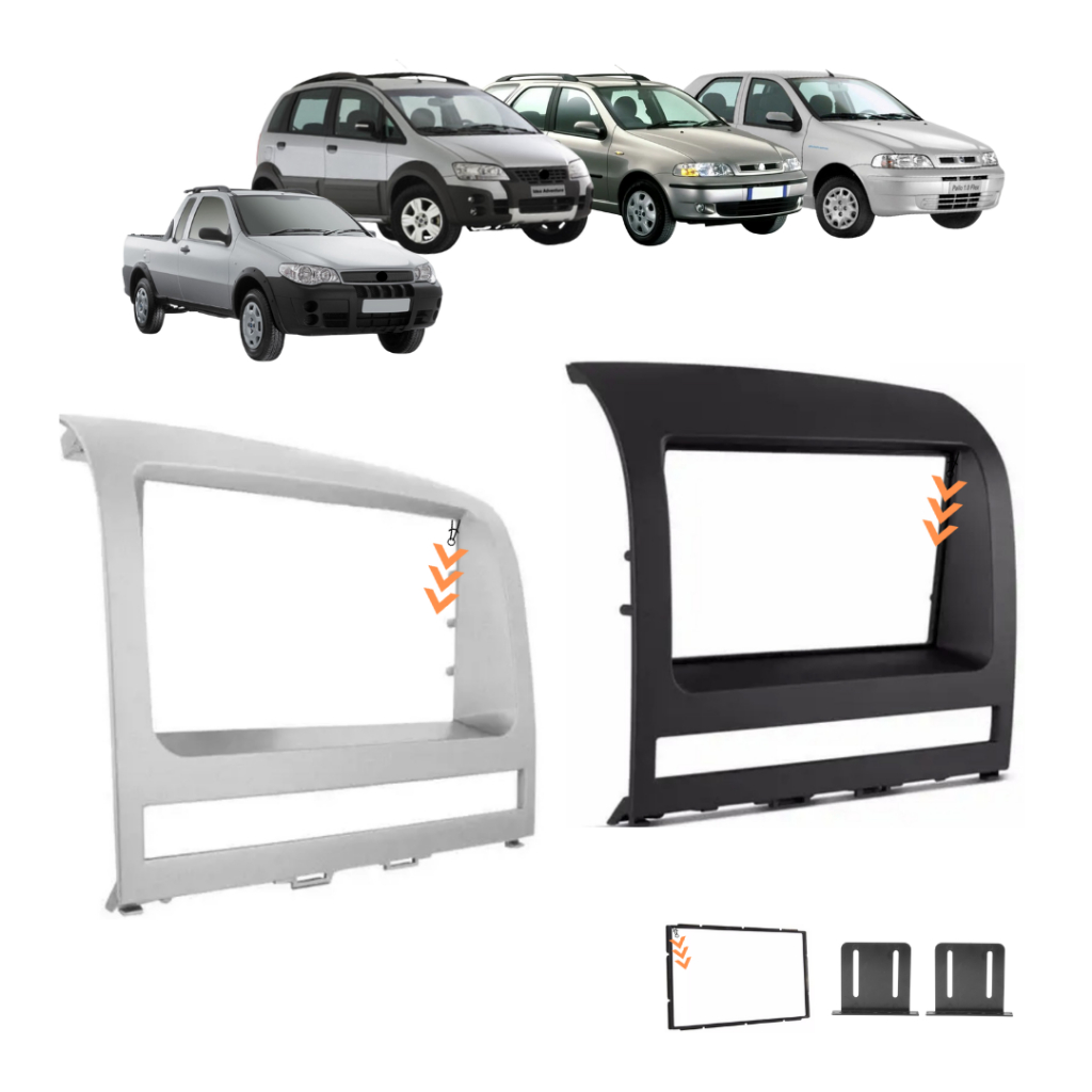 Moldura painel 2 Din Multimidia DVD Mp5 Fiat Palio Siena Weekend Strada