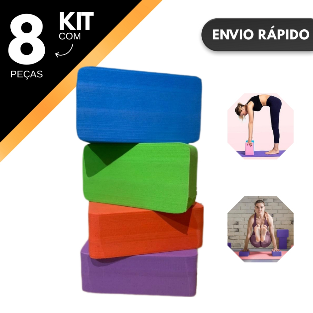 Kit 8 Bloco de Yoga/Pilates/Fisioterapia Alongamento Alta Densidade