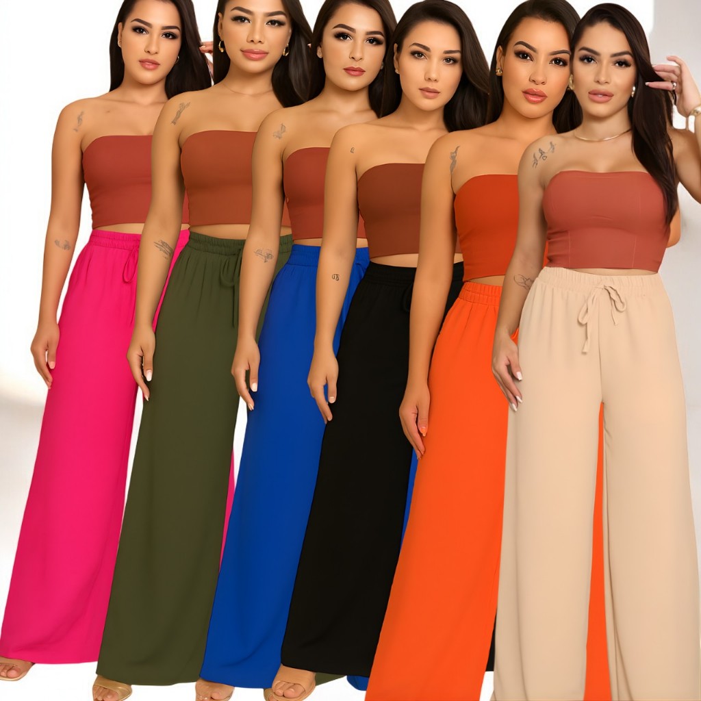 kit 3 Calça feminina wide leg pantalona duna com elastano em Oferta na Shopee
