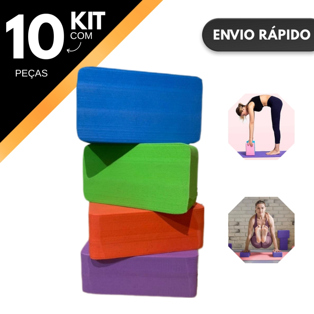 Kit 10 Bloco de Yoga/Pilates/Fisioterapia Alongamento Alta Densidade