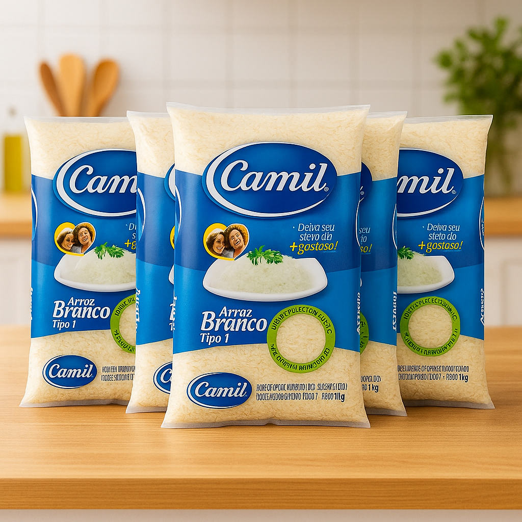 Kit com 5 Unidades Arroz Camil Tipo 1 – 1kg Cada | Grãos Selecionados, Branco e Soltinho | Arroz Branco Longo Fino
