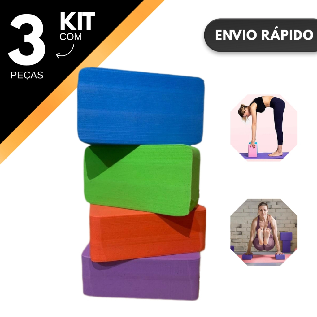 Kit 3 Bloco de Yoga/Pilates/Fisioterapia Alongamento Alta Densidade